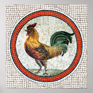 ANTIQUE ROMAN MOSAICA / ROOSTER POSTER