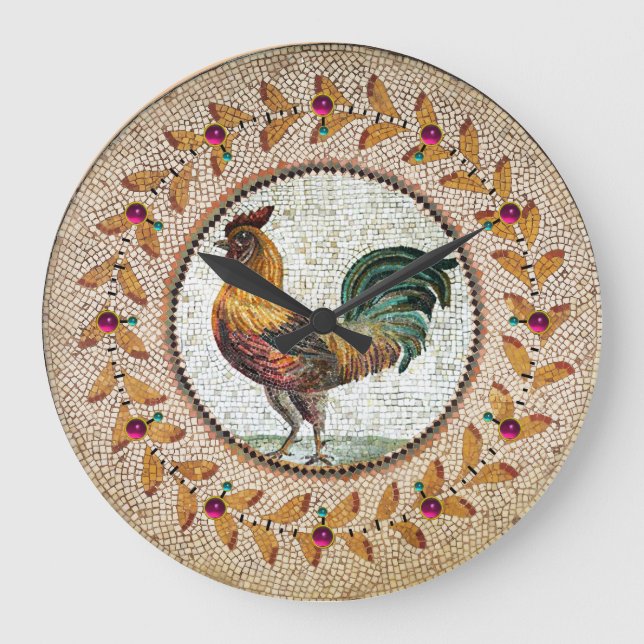 ANTIQUE ROMAN MOSAICE / ROOSTER GROßE WANDUHR (Vorderseite)