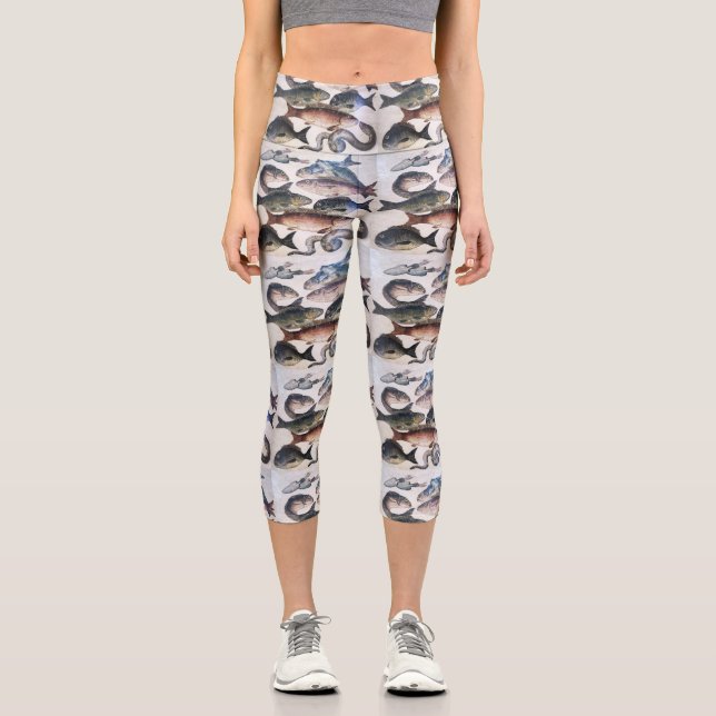 ANTIQUE ROMAN MOSAICS, FISCHE, MEERESLEBENSZENE CAPRI LEGGINGS (Vorderseite)
