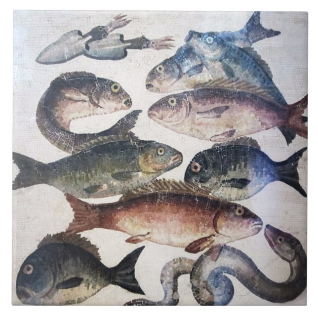 ANTIQUE ROMAN MOSAICS, FISCHE, MEERESLEBENSZENE FLIESE (Vorderseite)