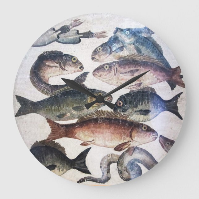 ANTIQUE ROMAN MOSAICS, FISCHE, MEERESLEBENSZENE GROßE WANDUHR (Vorderseite)