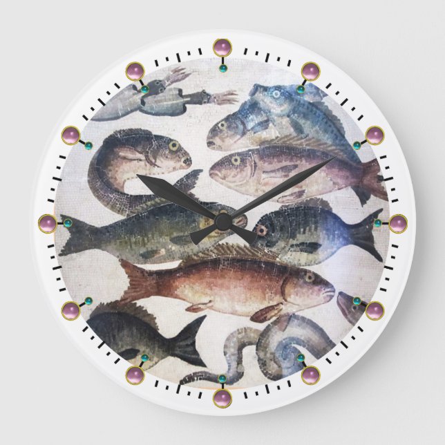 ANTIQUE ROMAN MOSAICS, FISCHE, MEERESLEBENSZENE GROßE WANDUHR (Vorderseite)