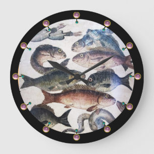 ANTIQUE ROMAN MOSAICS, FISCHE, MEERESLEBENSZENE GROßE WANDUHR
