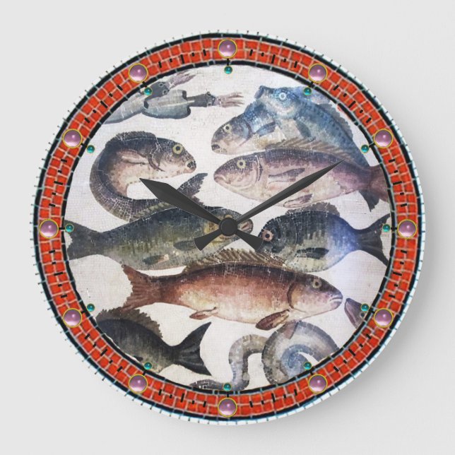 ANTIQUE ROMAN MOSAICS, FISCHE, MEERESLEBENSZENE GROßE WANDUHR (Vorderseite)
