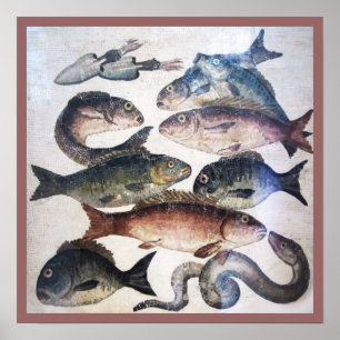 ANTIQUE ROMAN MOSAICS, FISCHE, MEERESLEBENSZENE POSTER