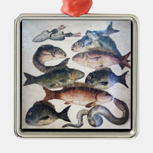 ANTIQUE ROMAN MOSAICS, FISCHE, MEERESLEBENSZENE SILBERNES ORNAMENT