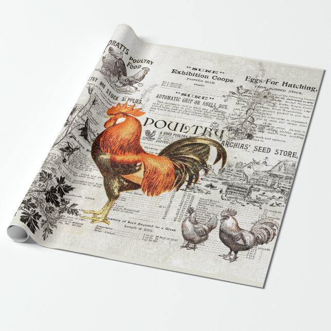 Antique Rooster Gartenbau Ads Ephemera Geschenkpapier (Ungerollt)