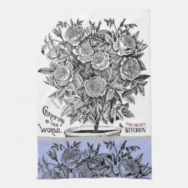 Antique Rosebush - Ihre Wahl von Text Periwinkle Geschirrtuch