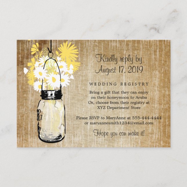 Antique Rustic Mason Jar Daisies Wildblumen Begleitkarte (Vorderseite)