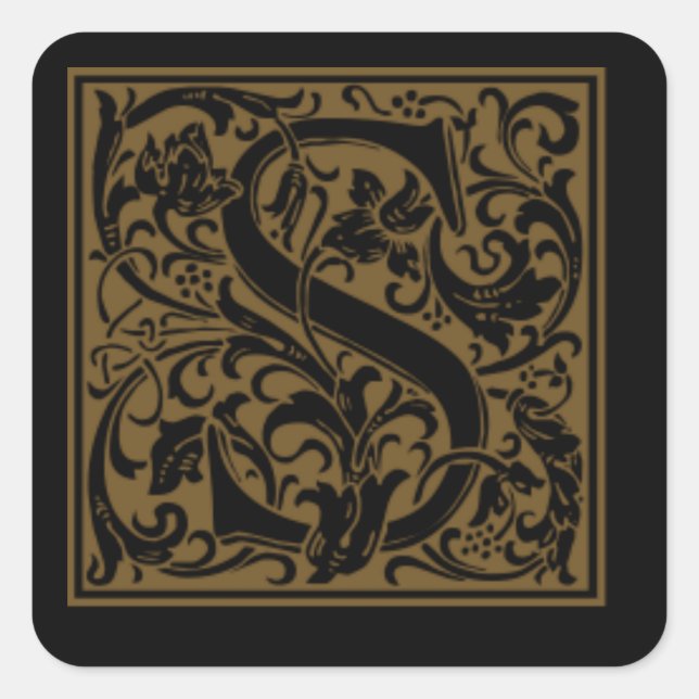 Antique S Monogram Quadratischer Aufkleber (Vorderseite)