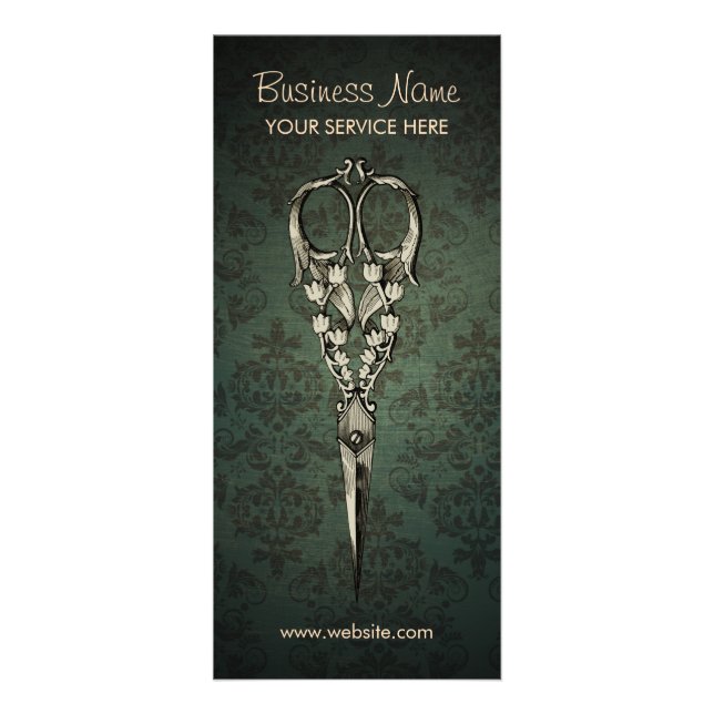 Antique Schere Elegant Damask Salon Werbekarte (Vorne)