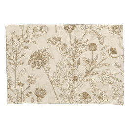 Antique Sepia Botanical Line Art Floral Pattern Kissenbezug