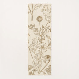 Antique Sepia Botanical Line Art Floral Pattern Yogamatte