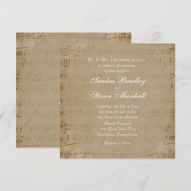Antique Sheet Music Theme Wedding Einladung (Vorne/Hinten)