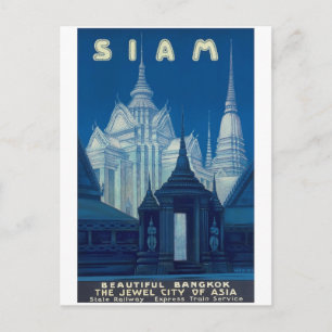 Antique Siam Bangkok Tempel Travel Poster Postkarte