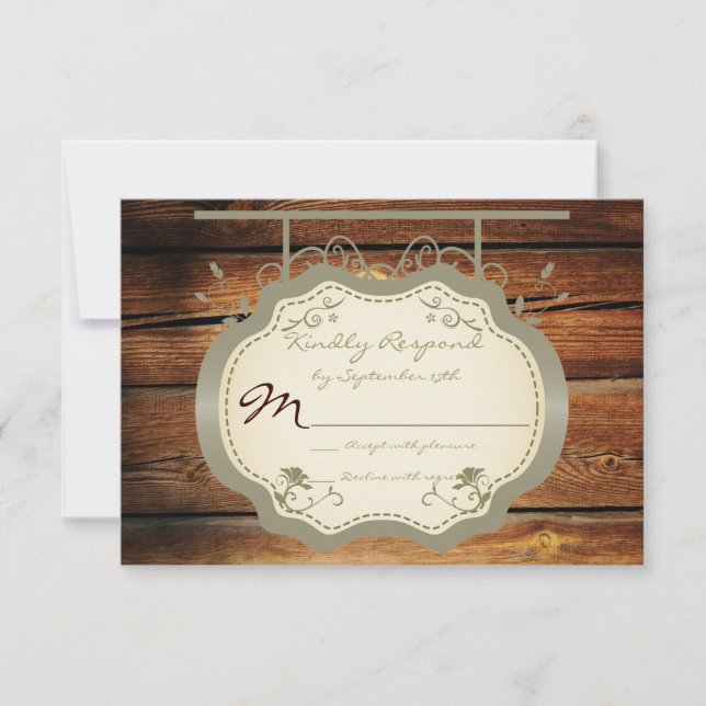 Antique Sign Rustic Country Wedding RSVP Cards (Vorderseite)