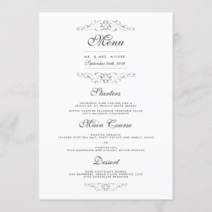 Antique Silver Blüh Wedding Dinner Menü Menükarte