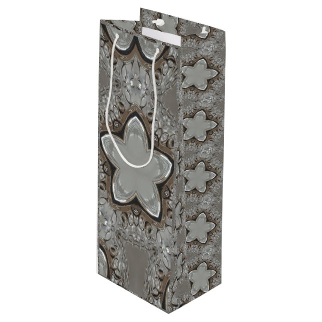 Antique Silver Grau Weihnachtsstern Chic Weinbeute Geschenktüte Für Weinflaschen (Vorderseite Schrägansicht)