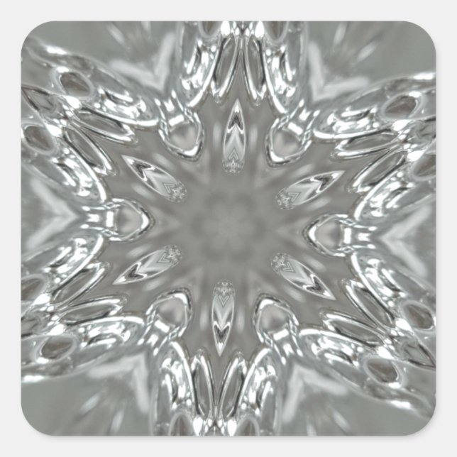 Antique Silver Gray Dekorative Kaleidoskopie Star Quadratischer Aufkleber (Vorderseite)