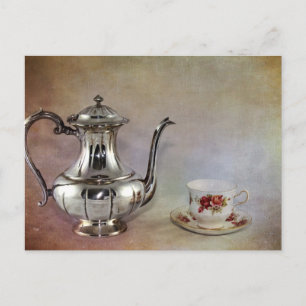 Antique Silver Tee Pot and Bone China Cup Postkarte