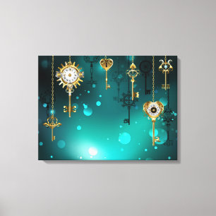 Antique Skeleton Keys on Green Background Leinwanddruck