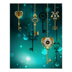 Antique Skeleton Keys on Green Background Poster
