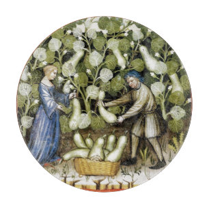 ANTIQUE SQUASH HARVEST Mittelalterliche Miniatur Schneidebrett