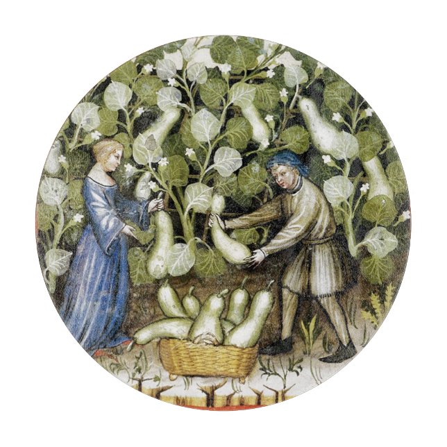 ANTIQUE SQUASH HARVEST Mittelalterliche Miniatur Schneidebrett (Vorderseite)