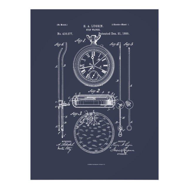 Antique Stopwatch, 1889 Zeichnend Patent Fotodruck (Vorne)