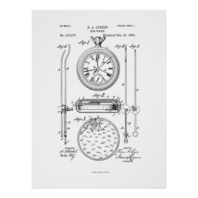 Antique Stopwatch, 1889 Zeichnend Patent Fotodruck (Vorne)