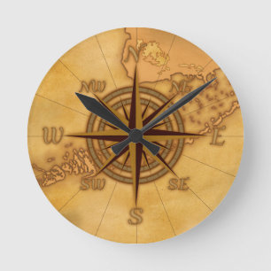 Antique Style Compass Rose Runde Wanduhr