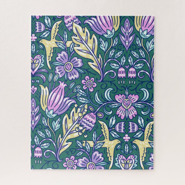 Antique Style Flowers and Birds Pattern Puzzle (Vertikal)