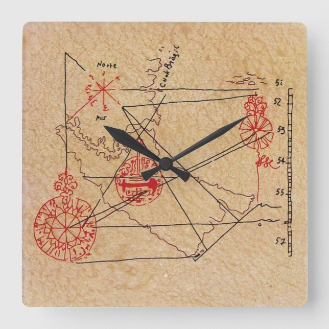 ANTIQUE TALISMAN/PIRATES TREASKARTENPARKPLATZ QUADRATISCHE WANDUHR (Vorderseite)