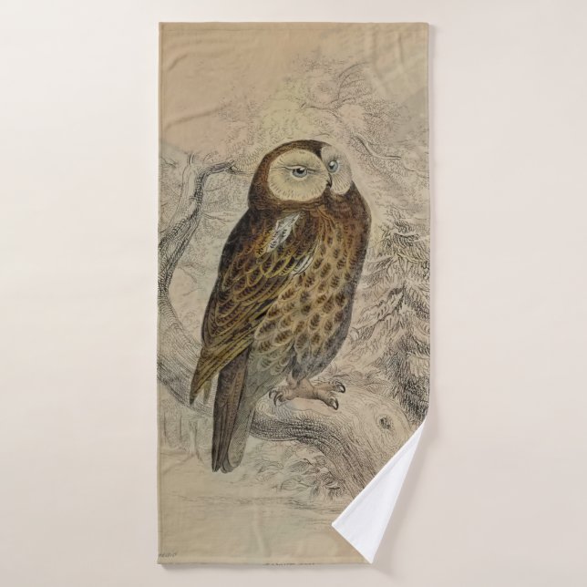 Antique Tawny Owl Print Badehandtuch (Badehandtuch)