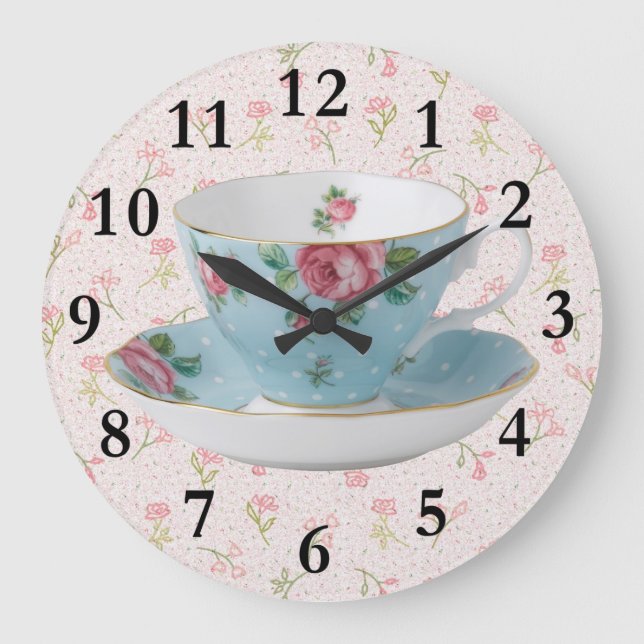 ANTIQUE TEE CUP & SAUCER CLOCK GROßE WANDUHR (Vorderseite)