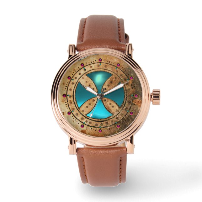 ANTIQUE TEMPLAR CROSS Blautürkisfarbenes Gem Armbanduhr (Vorderseite)