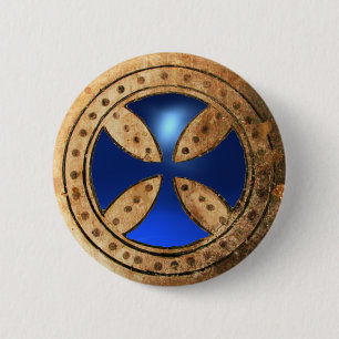 ANTIQUE TEMPLAR CROSS Blue Saphir Gem Button