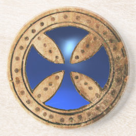 ANTIQUE TEMPLAR CROSS Blue Saphir Gem Getränkeuntersetzer