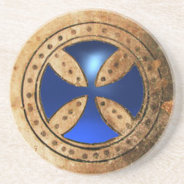 ANTIQUE TEMPLAR CROSS Blue Saphir Gem Getränkeuntersetzer