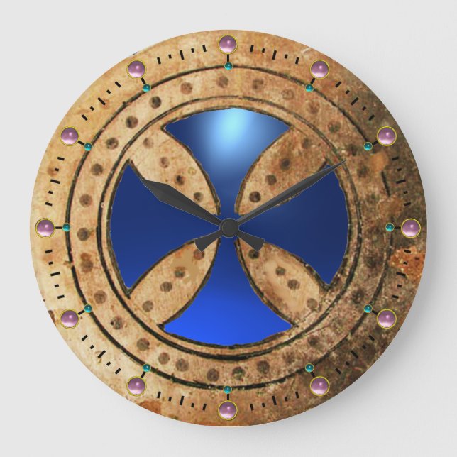 ANTIQUE TEMPLAR CROSS Blue Saphir Gem Große Wanduhr (Vorderseite)
