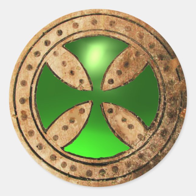 ANTIQUE TEMPLAR CROSS Green Emerald Gem Runder Aufkleber (Vorderseite)