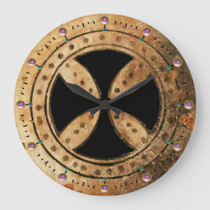 ANTIQUE TEMPLAR CROSS Pink Amethyst Gemstones Große Wanduhr