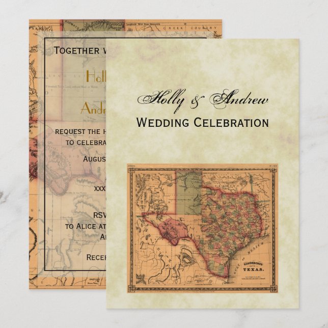 * Antique Texas Map #1, Distressed BG #3 Einladung (Vorne/Hinten)
