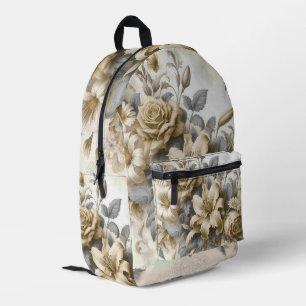 Antique Tinge Yellow Floral Perfektion Bedruckter Rucksack