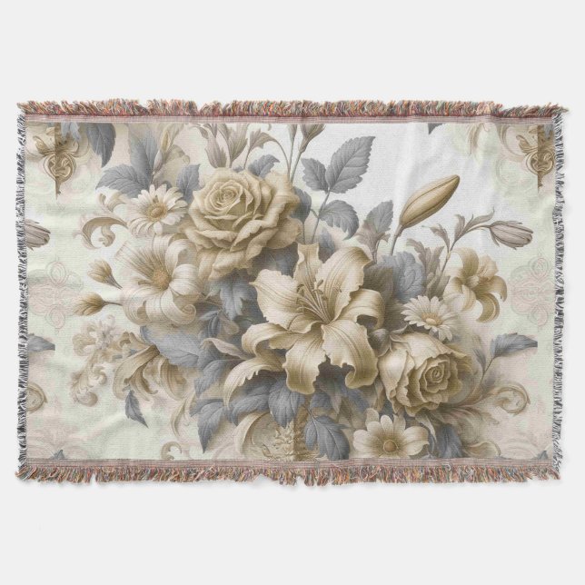 Antique Tinge Yellow Floral Perfektion Decke (Vorderseite)