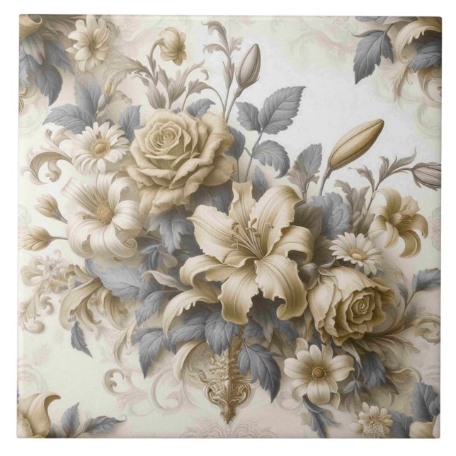 Antique Tinge Yellow Floral Perfektion Fliese (Vorderseite)