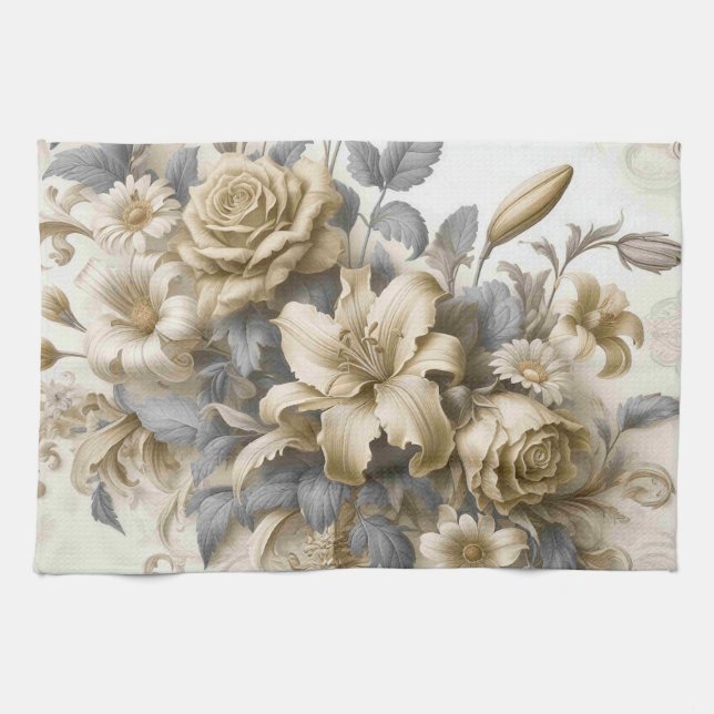 Antique Tinge Yellow Floral Perfektion Geschirrtuch (Horizontal)
