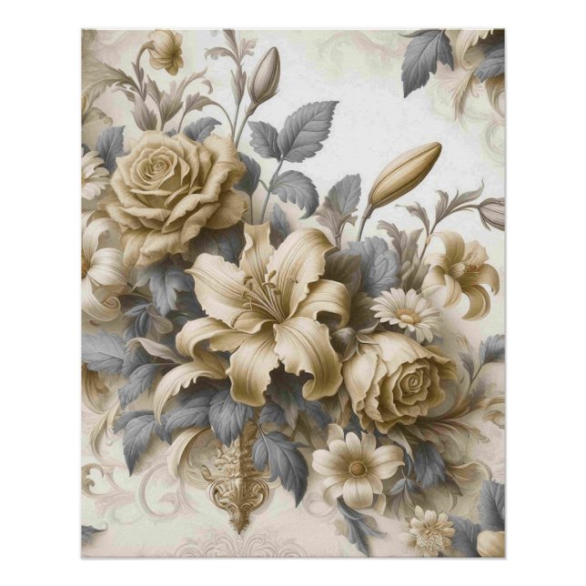 Antique Tinge Yellow Floral Perfektion Poster (Vorderseite)