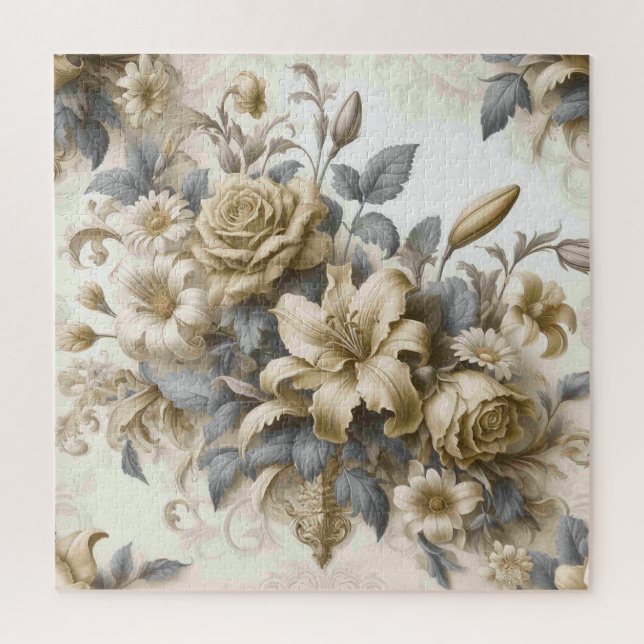 Antique Tinge Yellow Floral Perfektion Puzzle (Vertikal)