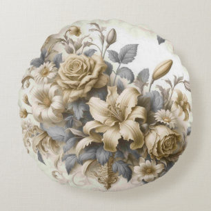 Antique Tinge Yellow Floral Perfektion Rundes Kissen